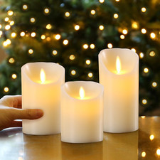 Set of 3 LED Flameless Pillar Candles Flickering Battery Operated With Remote