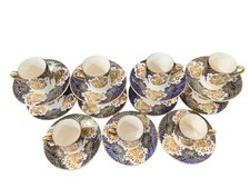 Soho Pottery Solian Ware Demitasse cups & saucers cobalt Blue Gold Set of 11