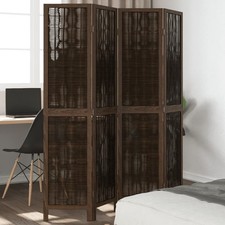 Room Divider 4-Panel Dark Brown Solid Paulownia Wooden 40x180cm Folding Screen