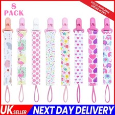 8 Dummy Clips Hearts Baby Boy Girl Soother Chain Holder Strap Pacifier BPA Free