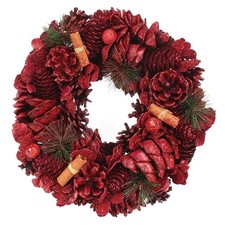 Christmas Artificial Wreath with Pine Cones 30cm Red with Cinnamon