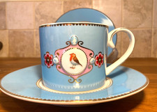 Pip Studio Blue Lovebirds, hand painted 3 D robin, cup sits on plate & plate