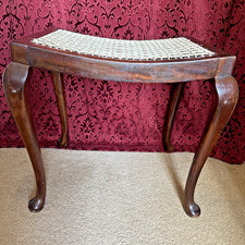 Vintage Queen Anne Style Rattan Rope Foot Stool Bench Side Table Wood Boho Luxe