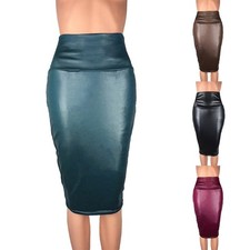 Plus Size Wet Look Faux Leather Pencil Skirt High Waist Office Wear for Women