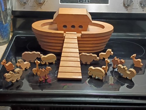 Brown wooden carved - wooden, noah's