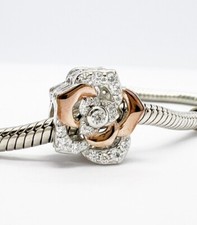 Beautiful Rose Flower Charm Bead Sparkling Genuine 925 Sterling Silver 💖