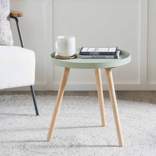 Sage green round scandi - green, wooden