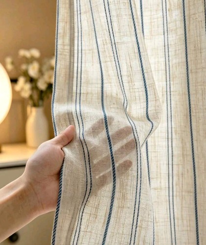 Linen look curtains with - linen, blue
