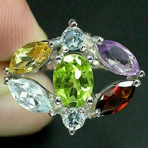 Silver ring peridot - ring, amethyst