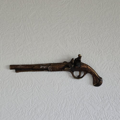 Vintage brass flintlock pistol - flintlock,