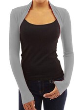 Women Long Sleeves Cropped Bolero Ladies Stretchy Plain Shrug Size UK 8-24