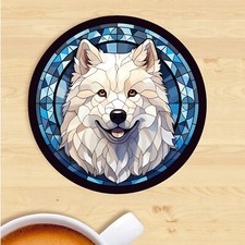 Pet Dog Coaster, Stained Glass Effect Print,  Samoyed