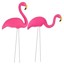2 X Flamingo Bird Garden Ornaments Outdoor Metal Stake Animal Lawn Pond Decor