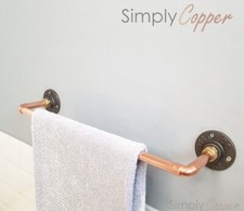 15mm/22mm Copper Towel Rail + Cast Iron Mounts - Industrial Design