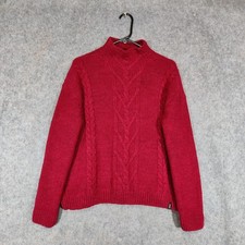 Finisterre Jumper Womens Size UK 10 Red Wool Alpaca Aran Chunky Cable Knit