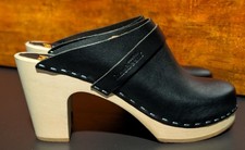 SWEDISH HASBEENS Toffel LEATHER CLOG MULE Women's 37 / US 7 in Black - NEW