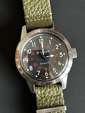 Bulova Hack 98A255 Black Dial Green Leather Strap Automatic Men's Watch 38MM