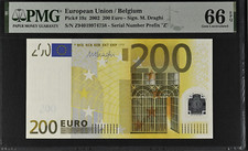 GEM UNC 200 Euro 1st printer code Belgium 2002 Draghi 19z T002A1 PMG 66EPQ Z