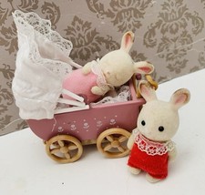 Sylvanian Families Pink Vintage Pram With Rabbit Babies SB