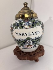 Delft Royal Goedewaagen Maryland Tobacco Jar 8" Brass Lid Holland Smyth #1424