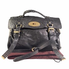 Mulberry Alexa Calfskin Leather Handbag, 5039799 | Black | W:36cm×H:27cmxD:13cm