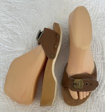 Vintage DR. SCHOLL'S Italy Caramel Brown Leather Wood Sole Exercise Sandals  6