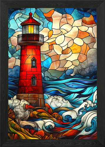Stained glass lighthouse - stained,