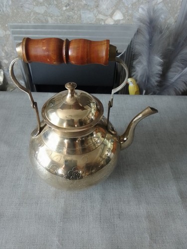 Vintage brass etched tea - brass,
