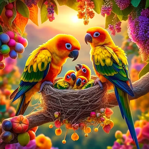 Parrot family diamond art kit - diamond,