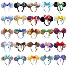 200+ DisneyPark Headband Minnie Mickey Ears Kids Adult Gift Bow Sequins Hairband