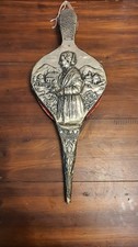 Antique Victorian Wood Brass Woman Eather Fire Bellows Made In France 19th Cent.