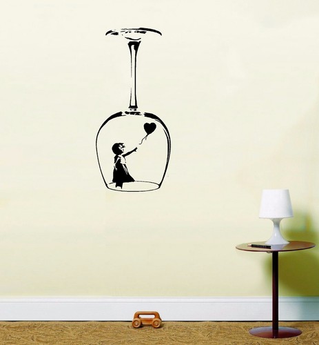 Banksy girl balloon wine glass - wine,