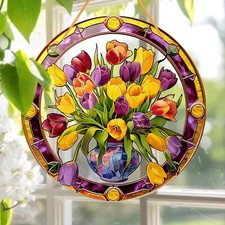 Tulips Suncatcher Stained Glass Effect Decoration Window Hanging Gift Large 2D