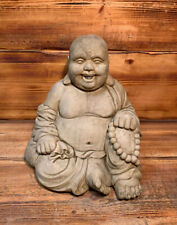 STONE GARDEN LAUGHING BUDDHA SITTING DOWN LUCKY ZEN LARGE STATUE ORNAMENT