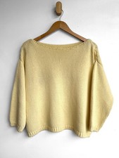 BABAA	Butter Yellow Boat Neck Cotton Knit Boxy Pullover Sweater O/S