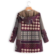 Ladies Winter Fleece Hooded Jacket Coat Zip Up Outwear PRINTED Outdoor PLUS SIZE