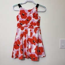 CATIMINI Girls Dress Size 10 Red & Pink Cotton Floral Print Pleated