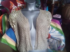 Savoir Gold Knit Sequined Edge to edge Bolero Uk 20 NWT