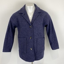 Woolovers Boiled Wool Revere Coat Blue Jacket Button Up Winter Size Large Ladies