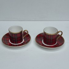 Royal Crown Duchy Espresso Cups & Saucer Tartan Pattern. Fine Bone China English