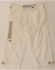 MURPHY & NYE Mens Graphic Straight Capri Trousers W33 L21 Off White Cotton BW04