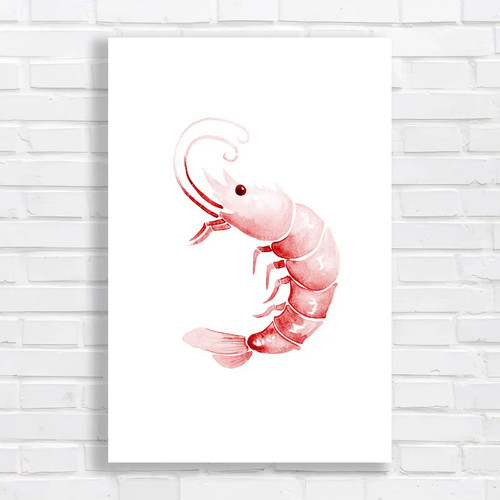 Aqua blue shrimp - red, canvas
