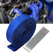 2" x 50FT Roll Blue Exhaust Wrap Manifold Header Pipe Heat Wrap Tape+10 Ties Kit