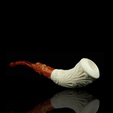 Ornate Horn PIPE By  Selver BLOCK MEERSCHAUM-NEW-HAND CARVED W Case#1024