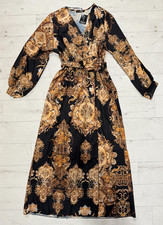 Quiz Size L Black Gold Printed Maxi Dress BNWT