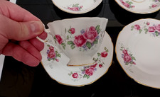 Vintage Paragon Pink Rose pattern Trio tea cup & saucer Side Plate Bone China X2