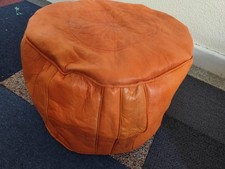 Handmade Moroccan Orange Pouffe Genuine Leather Poufe Pouf Footstool New