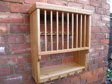 Solid Oak Plate Rack With Shelf