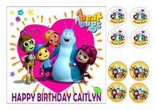 BEAT BUGS  CAKE TOPPER SQUARE EDIBLE ICED ICING 7.5"+8 CUPCAKE TOPPERS