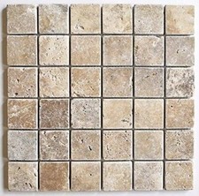 Tumbled Walnut (Noce) Travertine Mosaic Tiles 48 x 48 mm